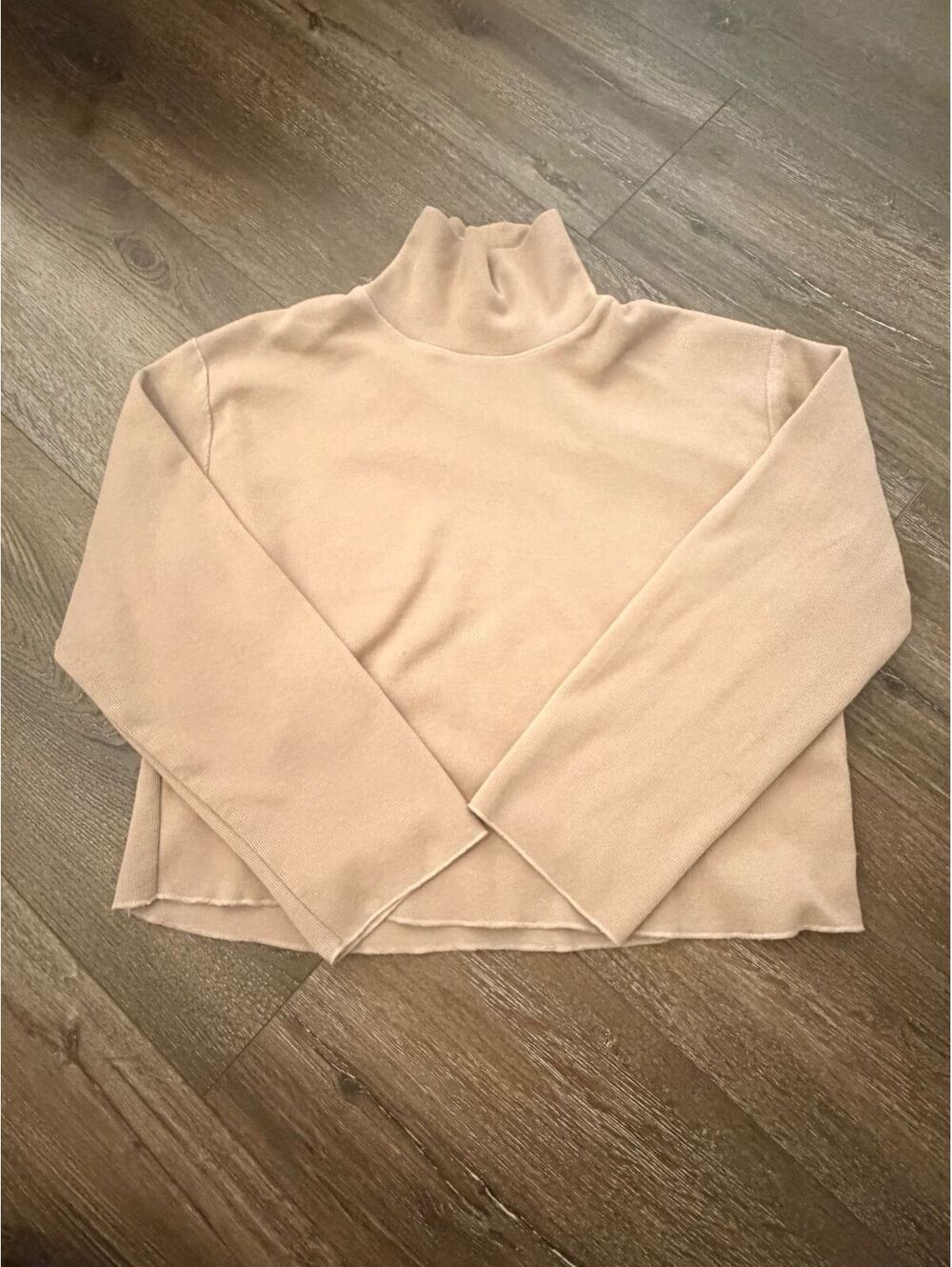 Zara Knit Mock Neck Sweater Beige/tan Long Sleeve Minimalist Size Medium